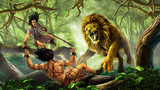 Лев напал на охотников